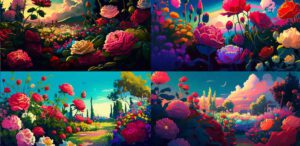 4 different images of roses