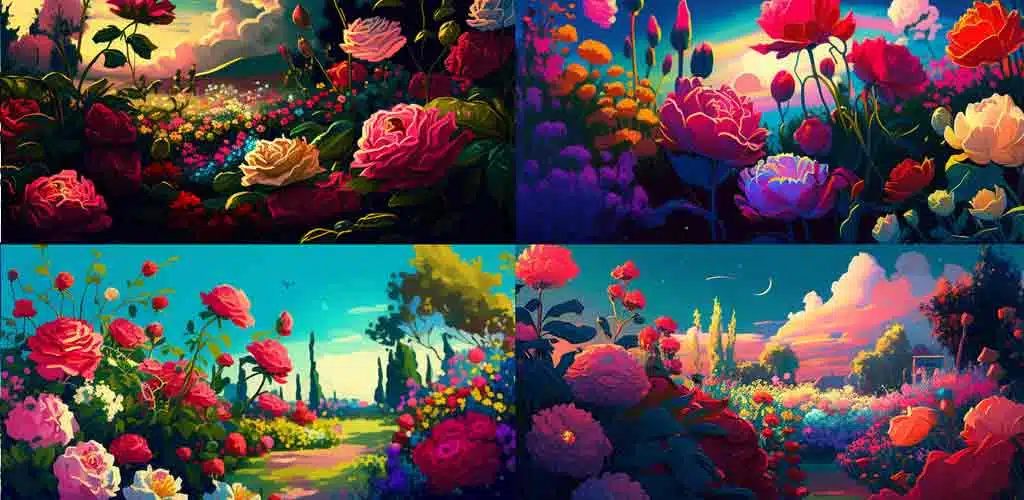 4 different images of roses
